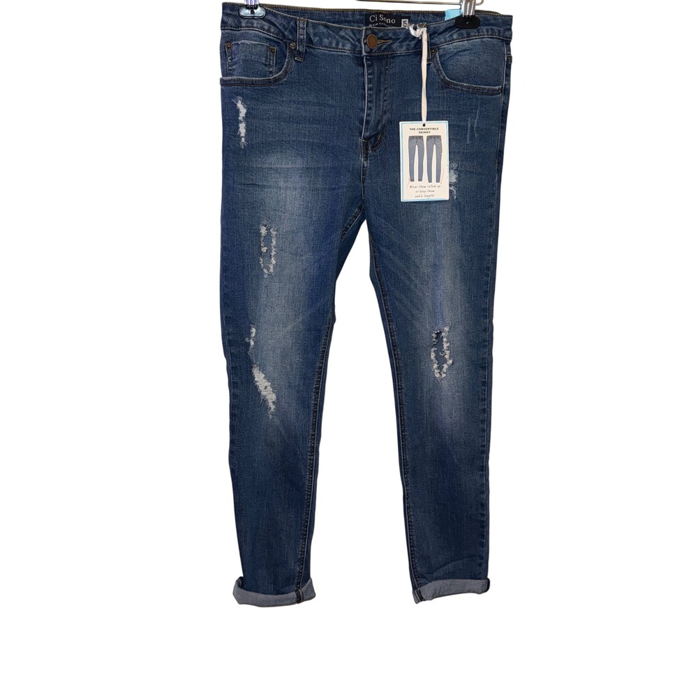 Ci Sono Convertible Skinny Jeans Womens 15 Blue Distressed Ripped Y2K Retro